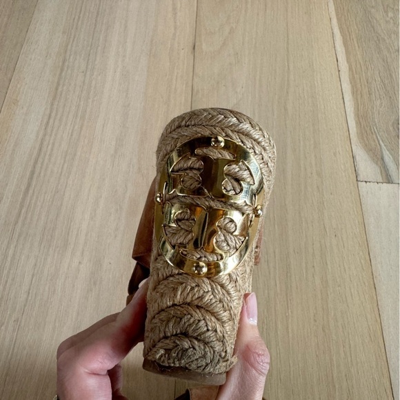 Tory Burch Wedges Shoes High Heels Brown And Gold Size 7.5 - Picture 6 of 8